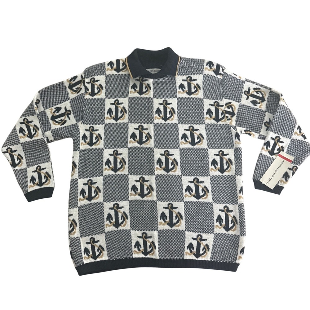 VINTAGE 80s 90s NWT Alfred Dunner Sweater XL Nautical Anchor Lurex USA